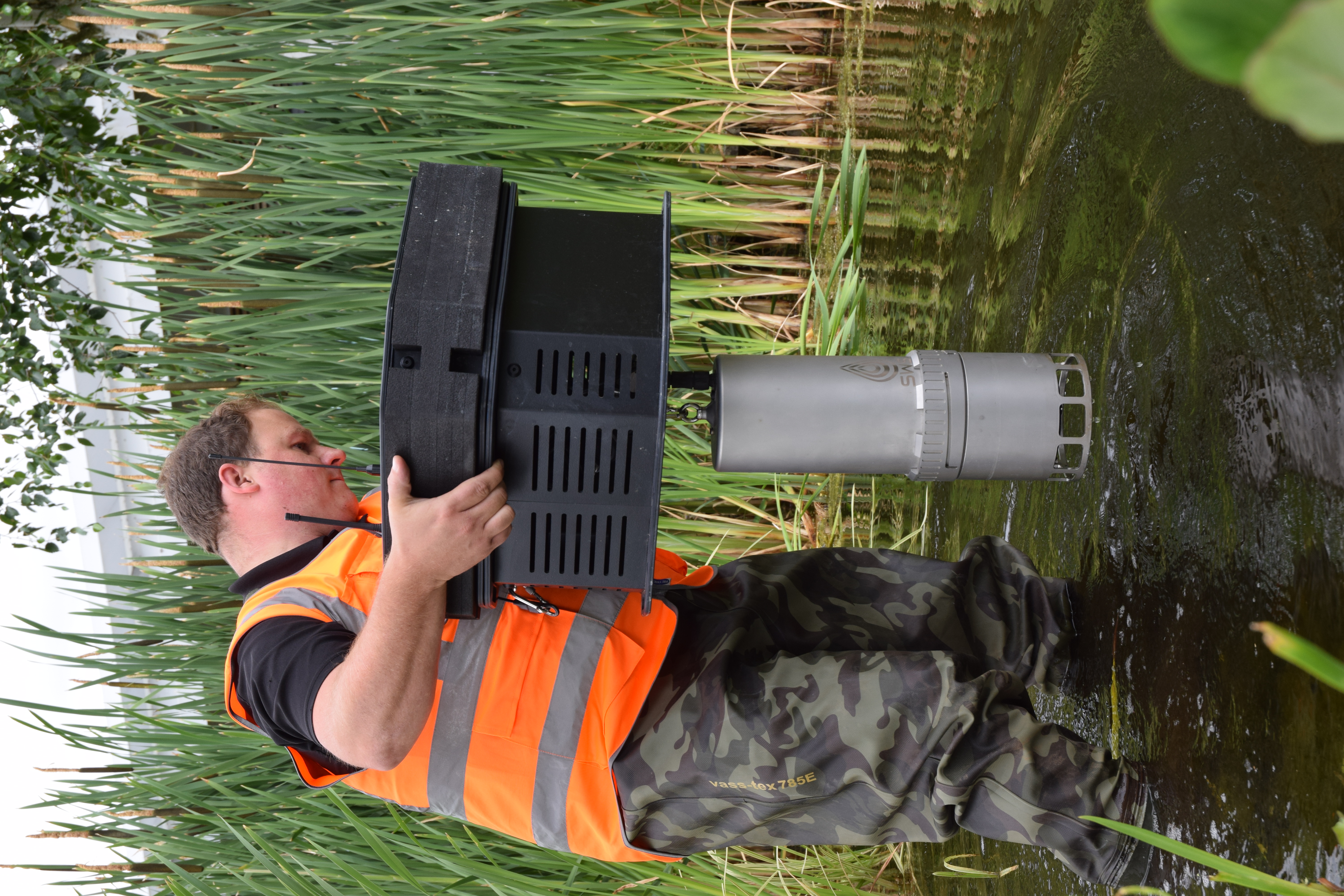SouthWestSensor water quality monitoring probe attached to WATR Pro floatable platform